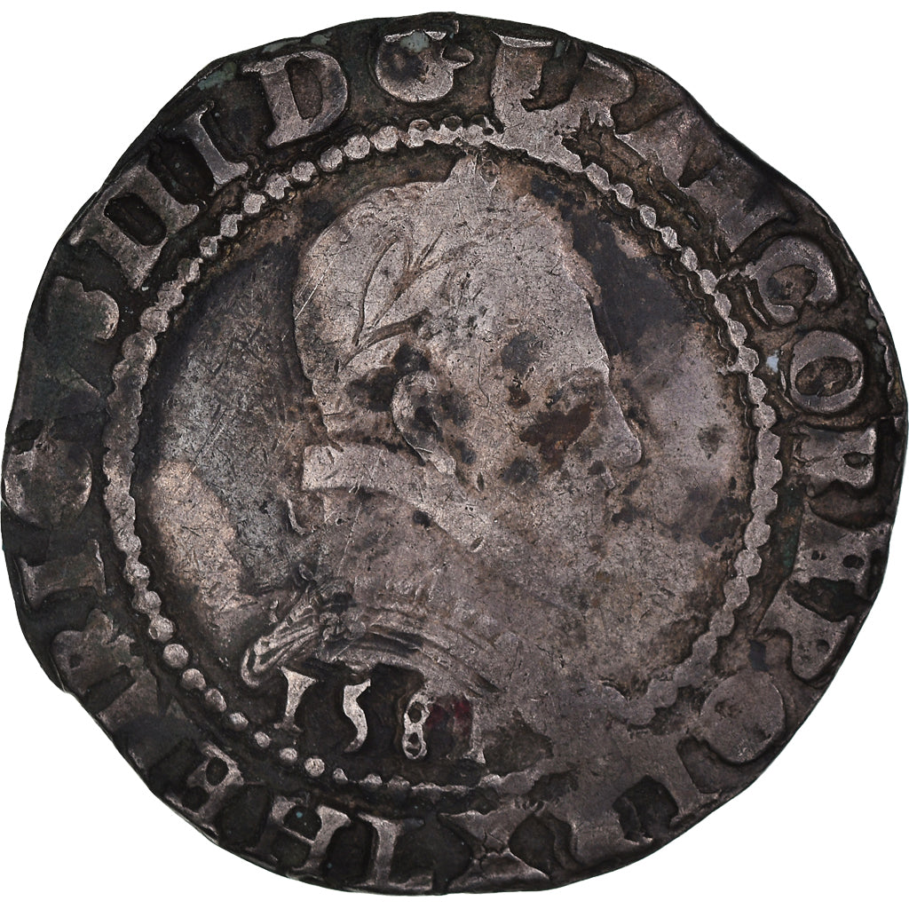 Moneta, Francia, Franc au Col Plat, 1581, Bayonne, MB, Argento, Sombart:4714