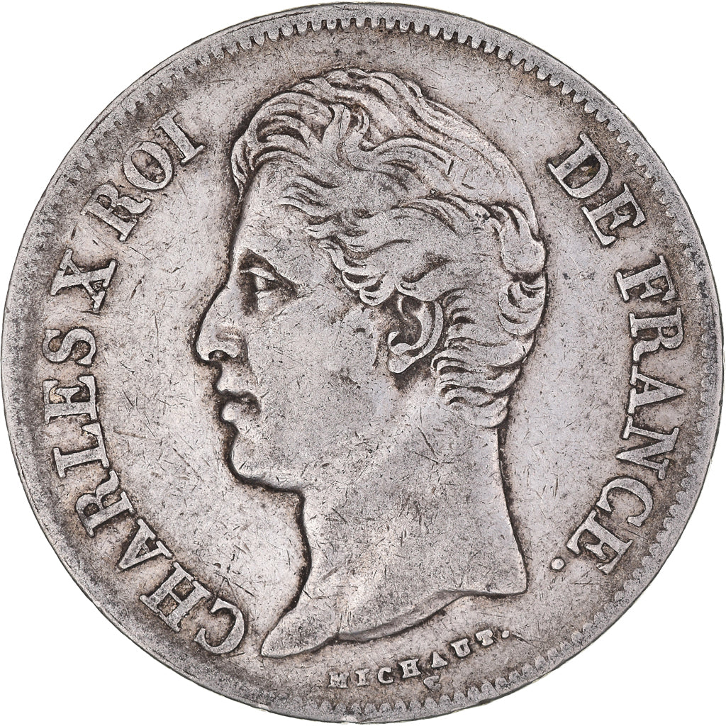 Coin, France, Charles X, 5 Francs, 1828, La Rochelle, VF(30-35), Silver