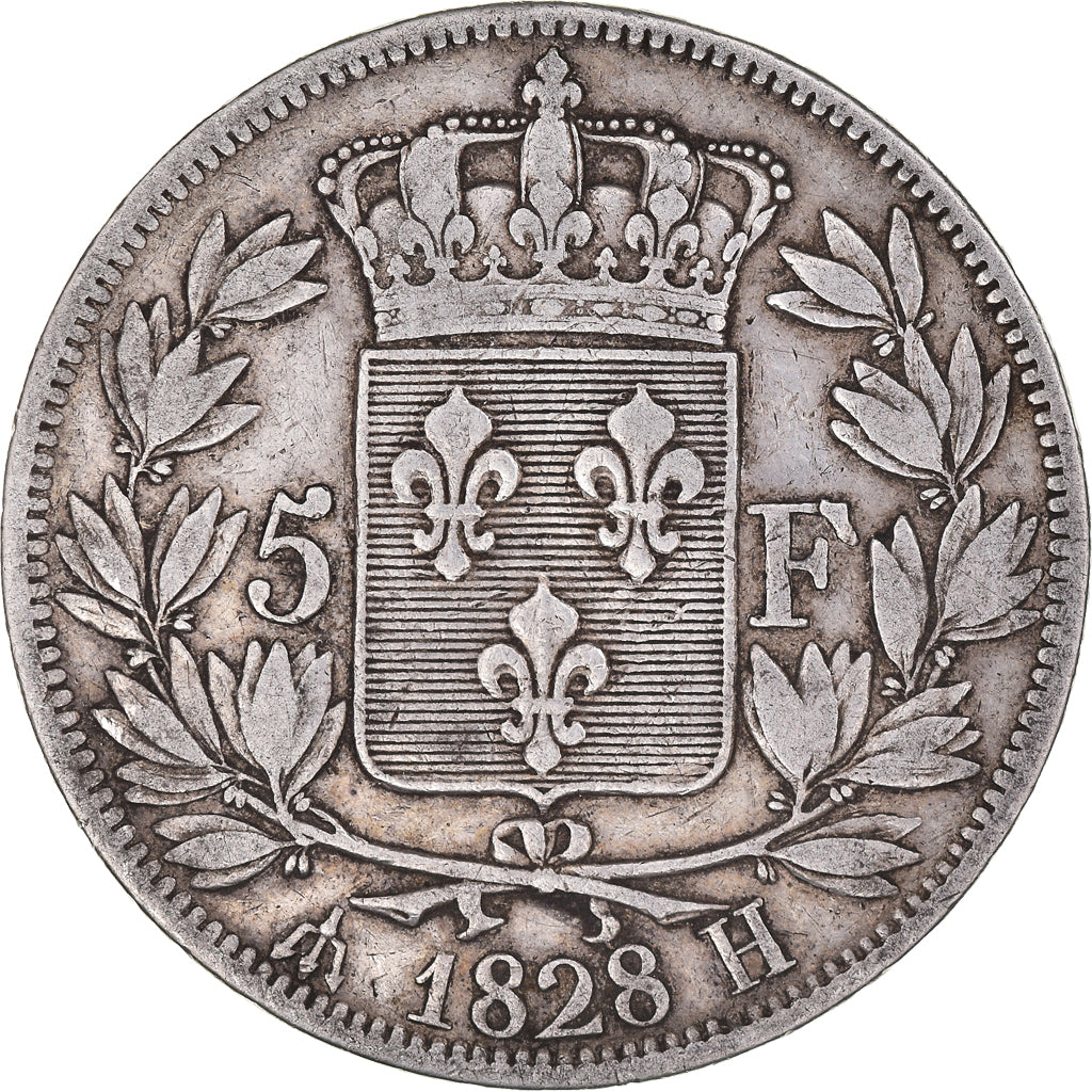 Coin, France, Charles X, 5 Francs, 1828, La Rochelle, VF(30-35), Silver