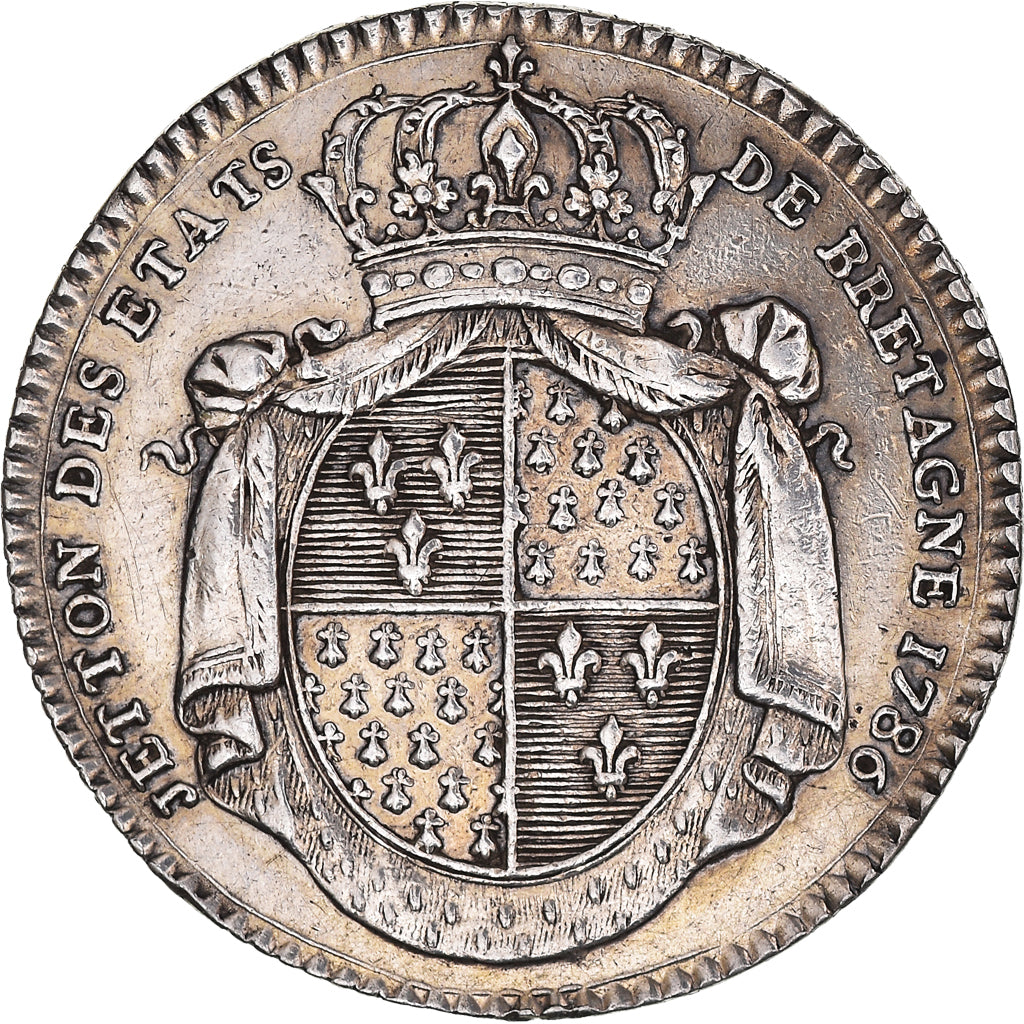 Francia, zeton, Royal, Louis XVI, États de Bretagne, Rennes, 1786, Duvivier