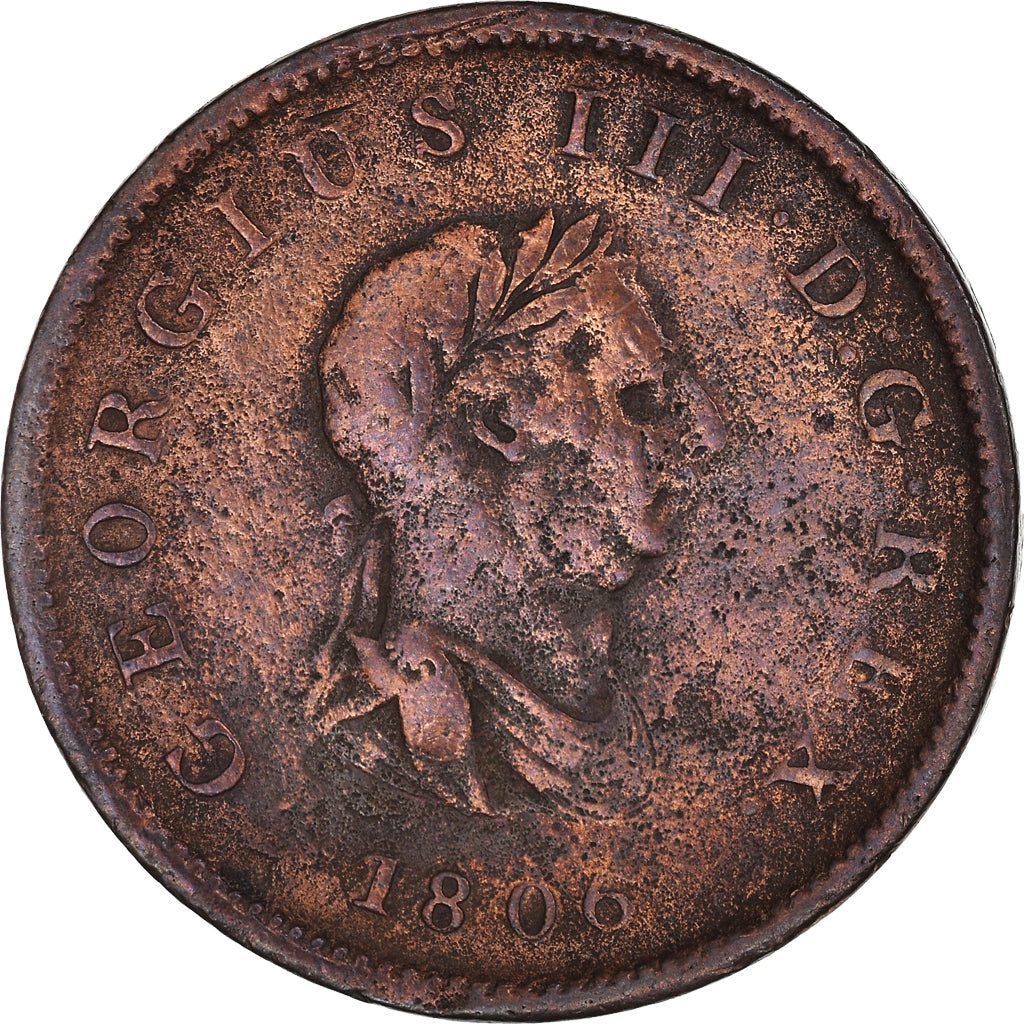 Monnaie, Grande-Bretagne, George III, 1/2 Penny, 1806, B+, Cuivre, KM:662