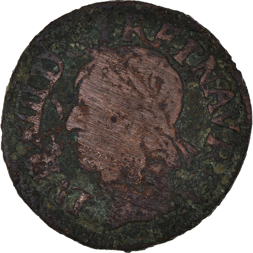 Coin, France, Louis XIII, Double Tournois, 1642, La Rochelle, F(12-15), Copper
