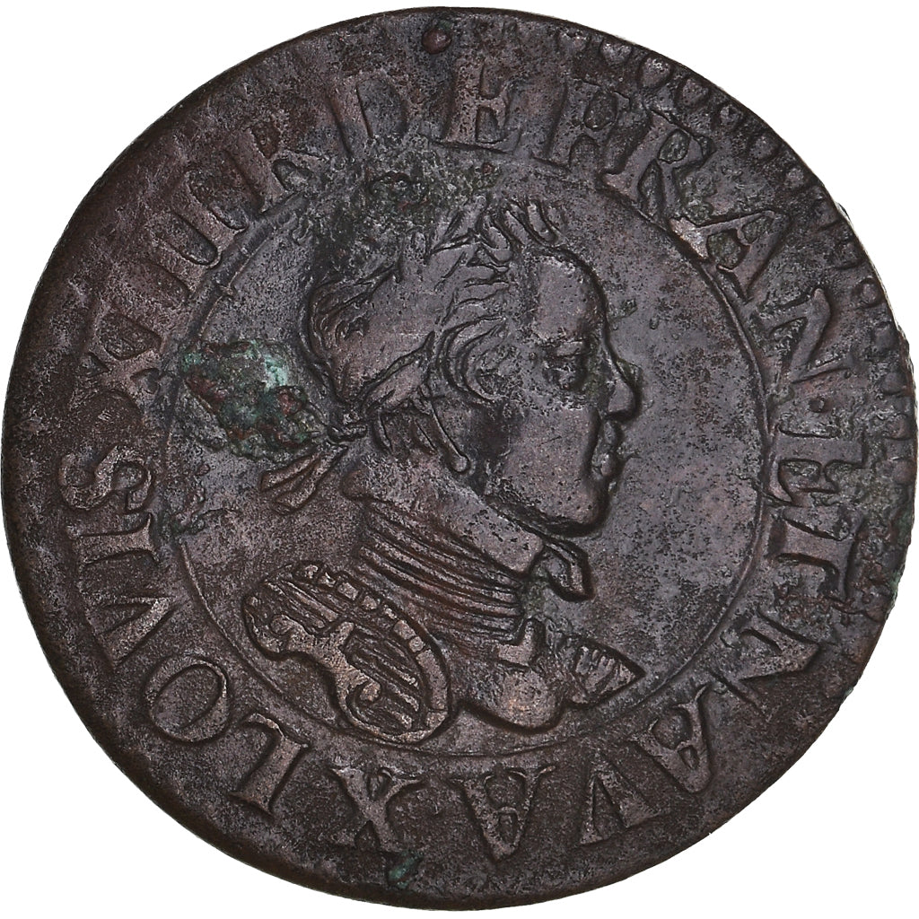 Coin, France, Louis XIII, Double Tournois, 1615, Amiens, EF(40-45), Copper