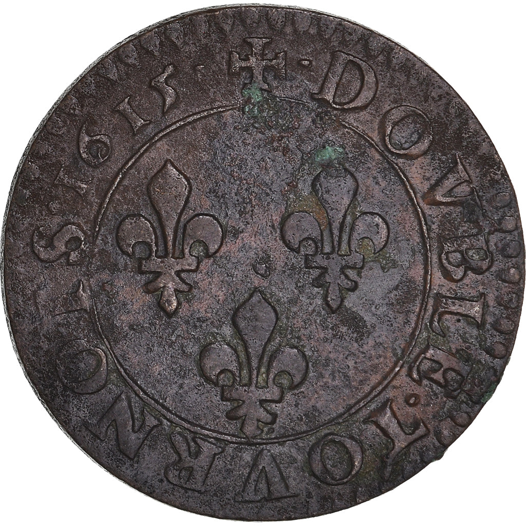 Coin, France, Louis XIII, Double Tournois, 1615, Amiens, EF(40-45), Copper
