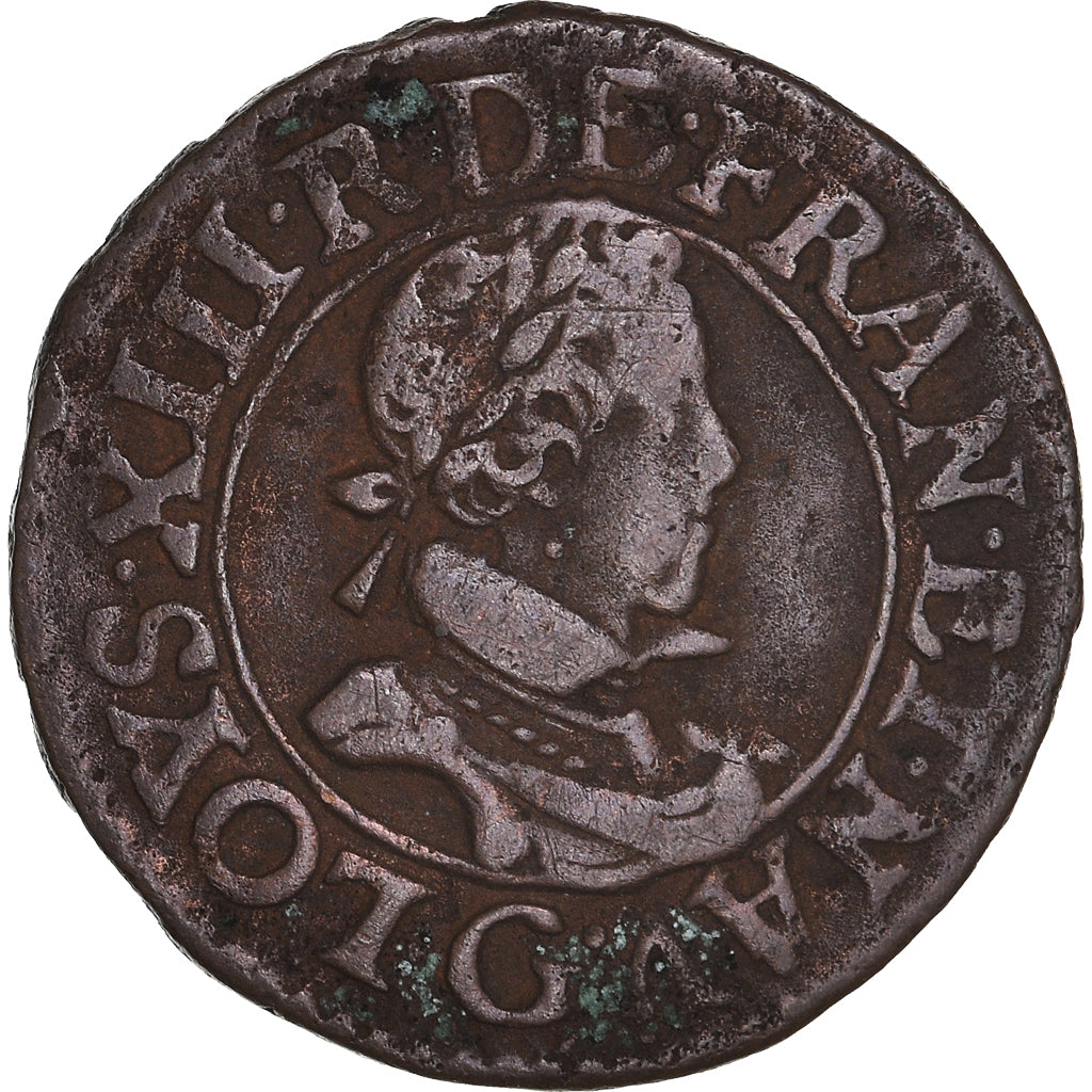 Coin, France, Louis XIII, Double Tournois, 1620, Poitiers, VF(30-35), Copper