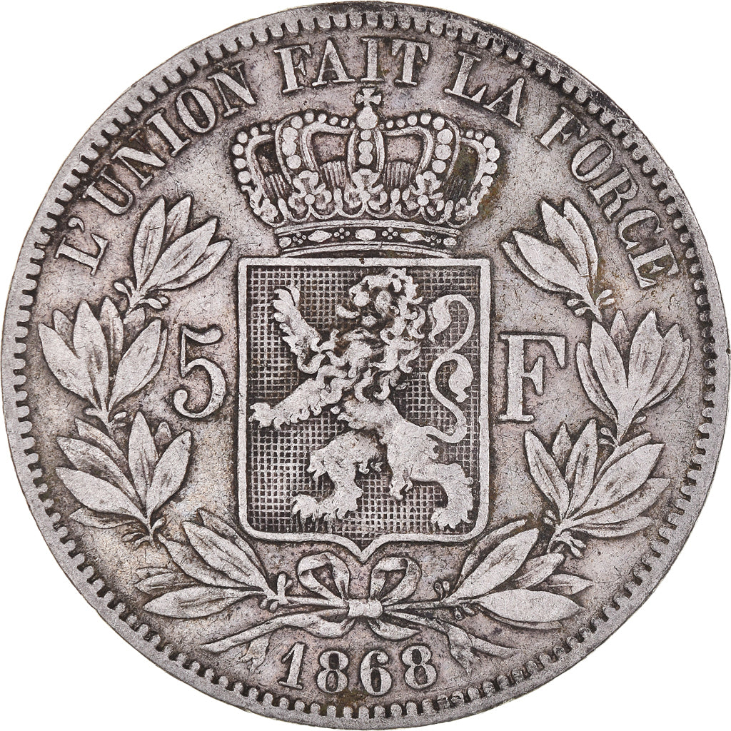 Moneta, Belgia, Leopold II, 5 Francs, 5 Frank, 1868, Fautée / Error, VF(30-35)