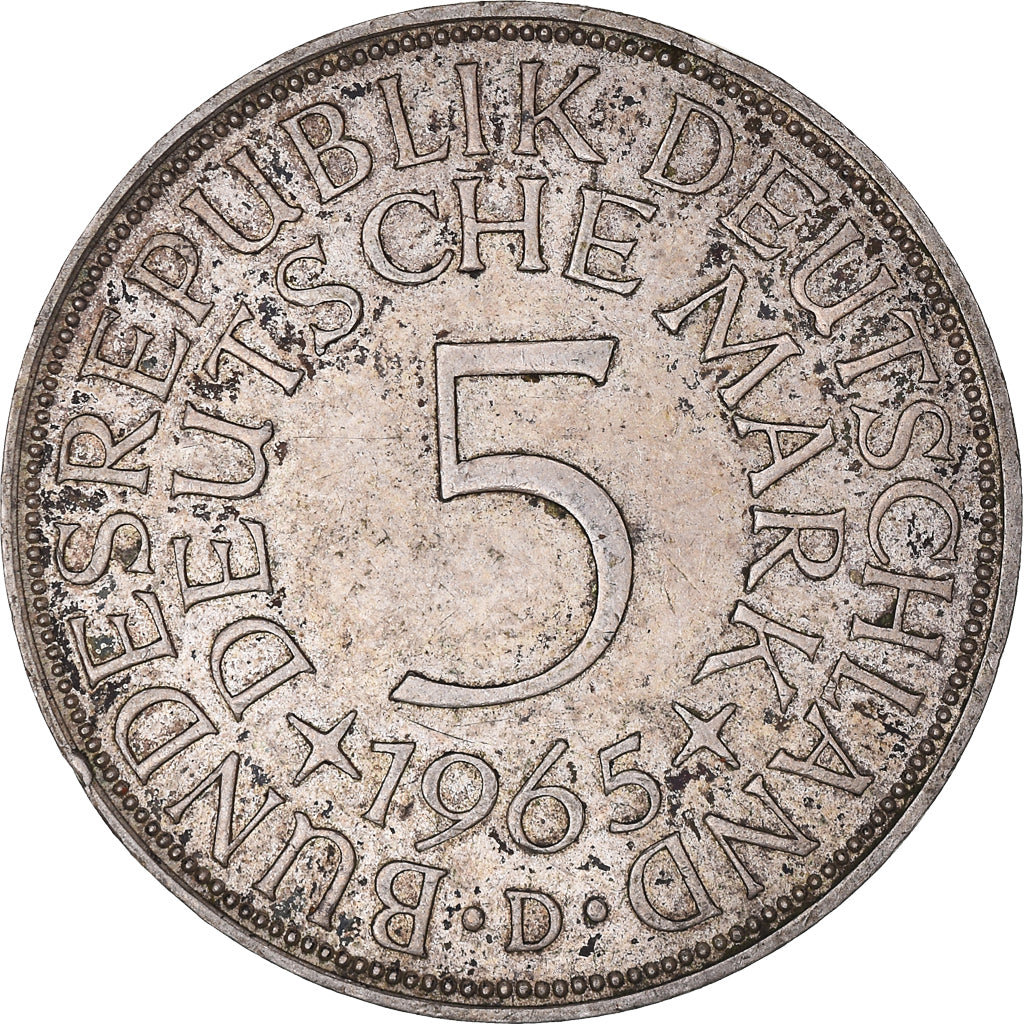 Coin, GERMANY - FEDERAL REPUBLIC, 5 Mark, 1965, Munich, EF(40-45), Silver