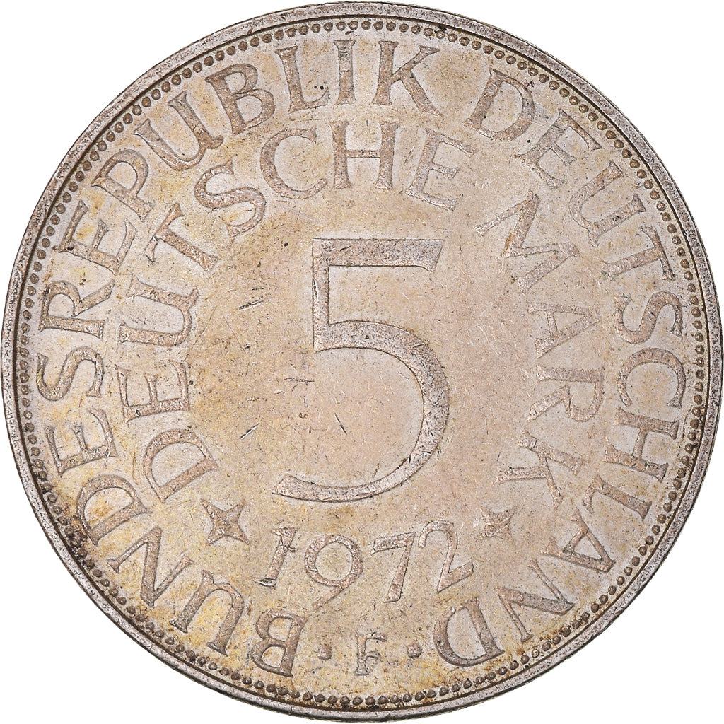 Moeda, ALEMANHA - REPÚBLICA FEDERAL, 5 Mark, 1972, Stuttgart, AU(50-53), Prata