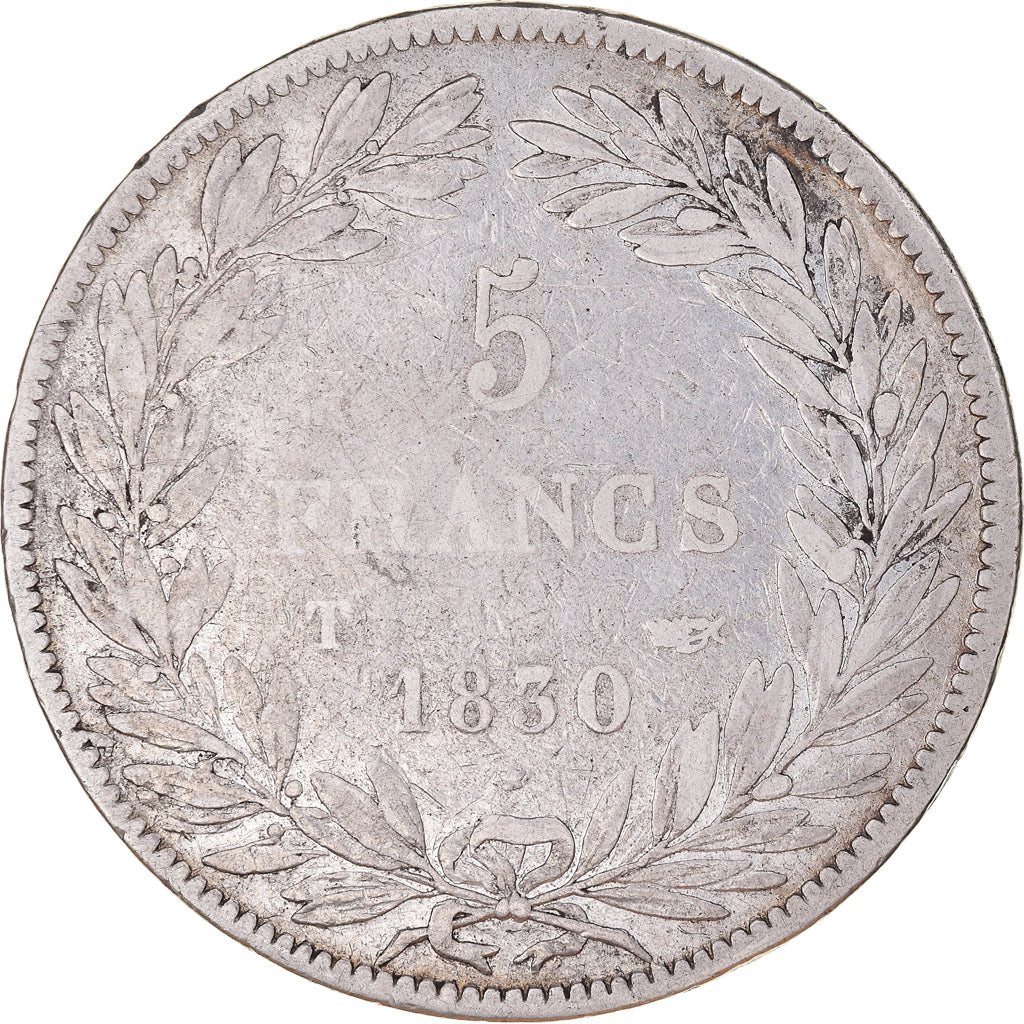 Moneda, Francia, Louis-Philippe, 5 Francs, 1830, Nantes, BC+, Plata, KM:735.12