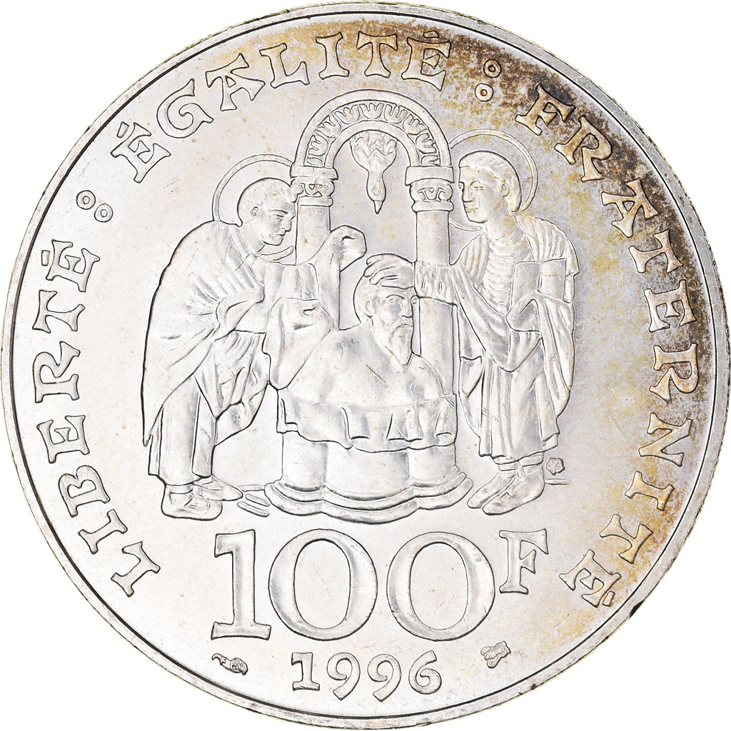 Munten, Frankrijk, Clovis, 100 Francs, 1996, PR+, Zilver, KM:1180, Gadoury:953