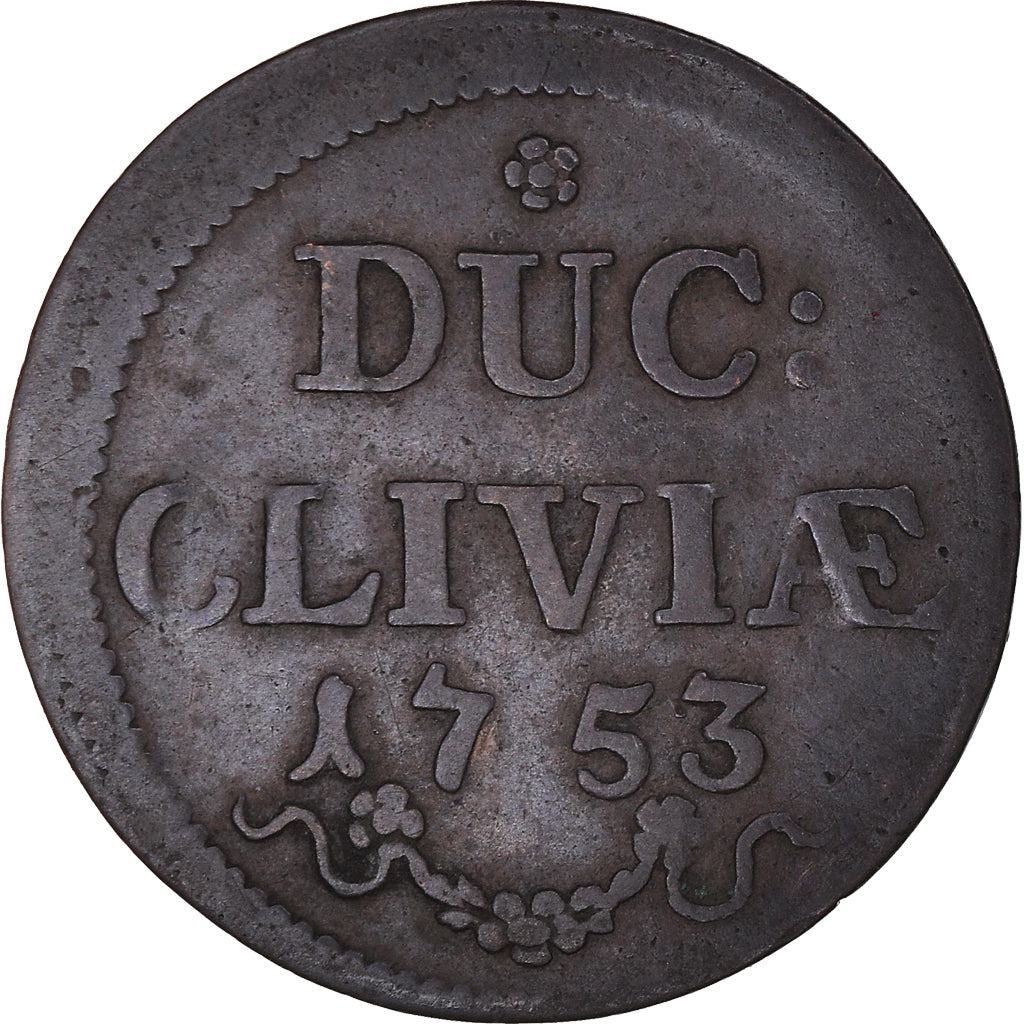 Coin, German States, CLEVES, Friedrich II, Duit, 1753, VF(20-25), Copper, KM:53