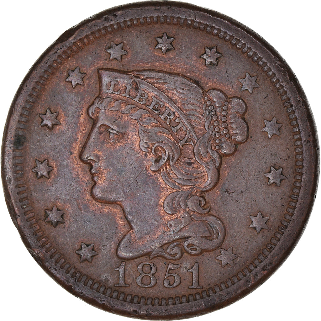 Moneta, USA, Braided Hair Cent, Cent, 1851, U.S. Mint, Philadelphia, EF(40-45)