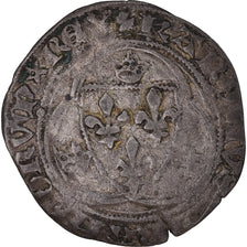 Monnaie, France, Charles VII, Blanc à la couronne, Tournai, TB+, Billon