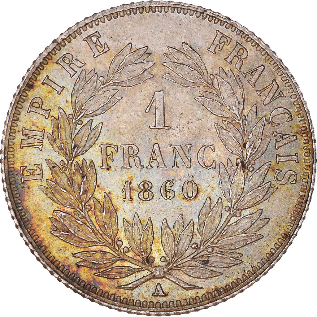 Coin, France, Napoleon III, Franc, 1860, Paris, AU(55-58), Silver, KM:779.1
