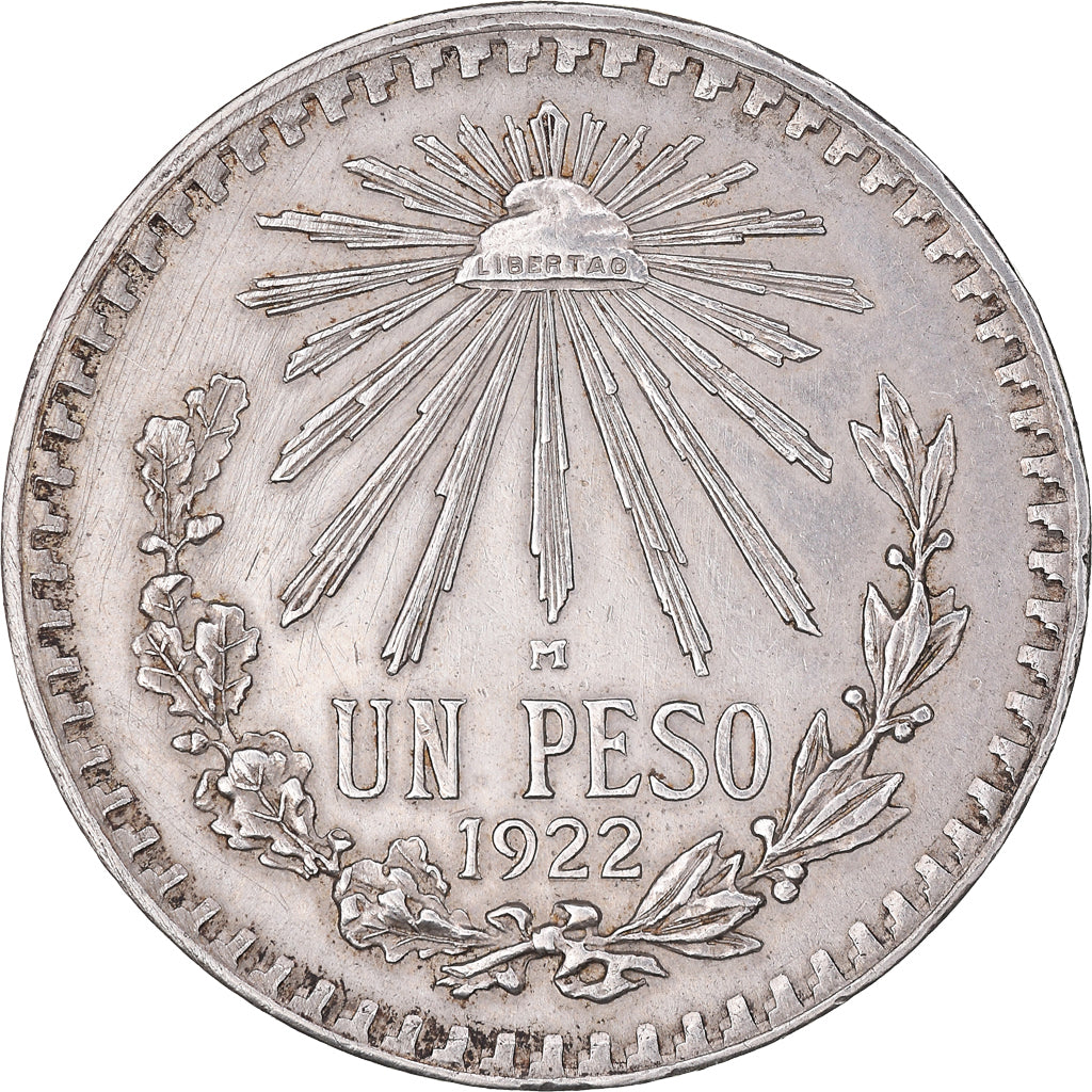 Coin, Mexico, Peso, 1922, Mexico City, AU(50-53), Silver, KM:455