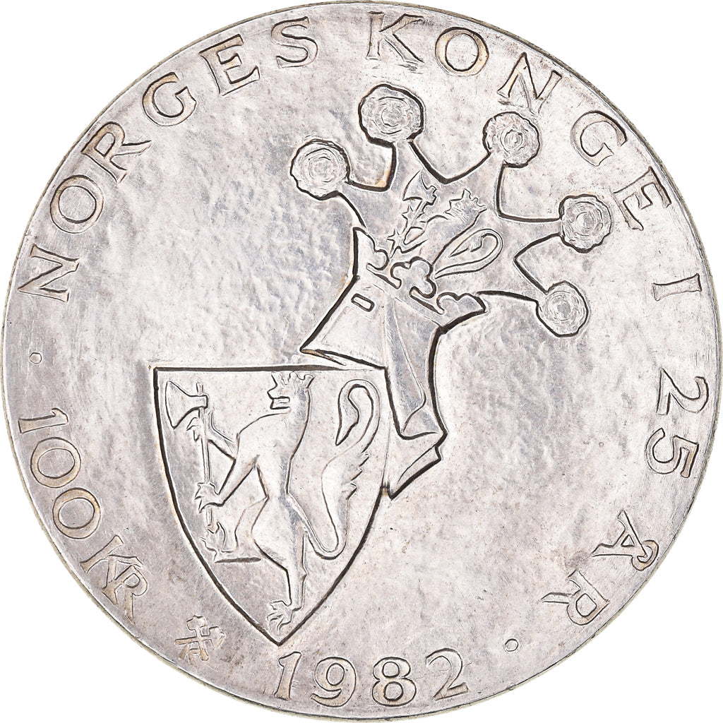 Coin, Norway, Olav V, 100 Kroner, 1982, MS(60-62), Silver, KM:426
