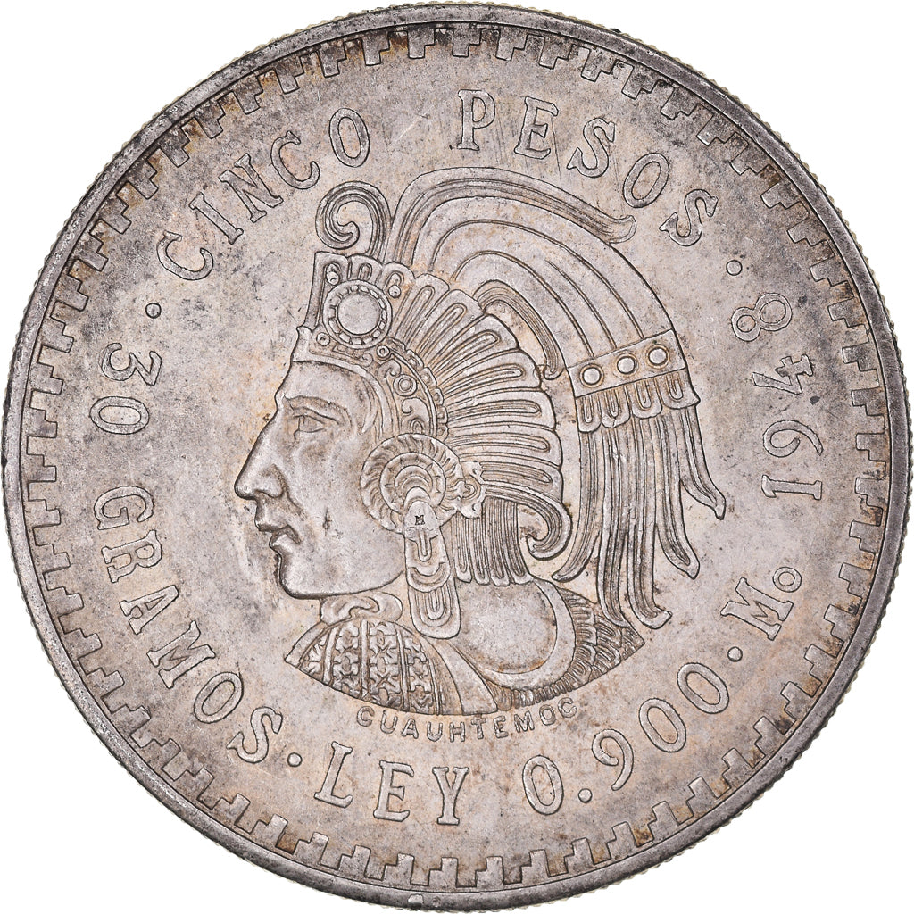 Moneda, México, 5 Pesos, 1948, Mexico City, MBC+, Plata, KM:465