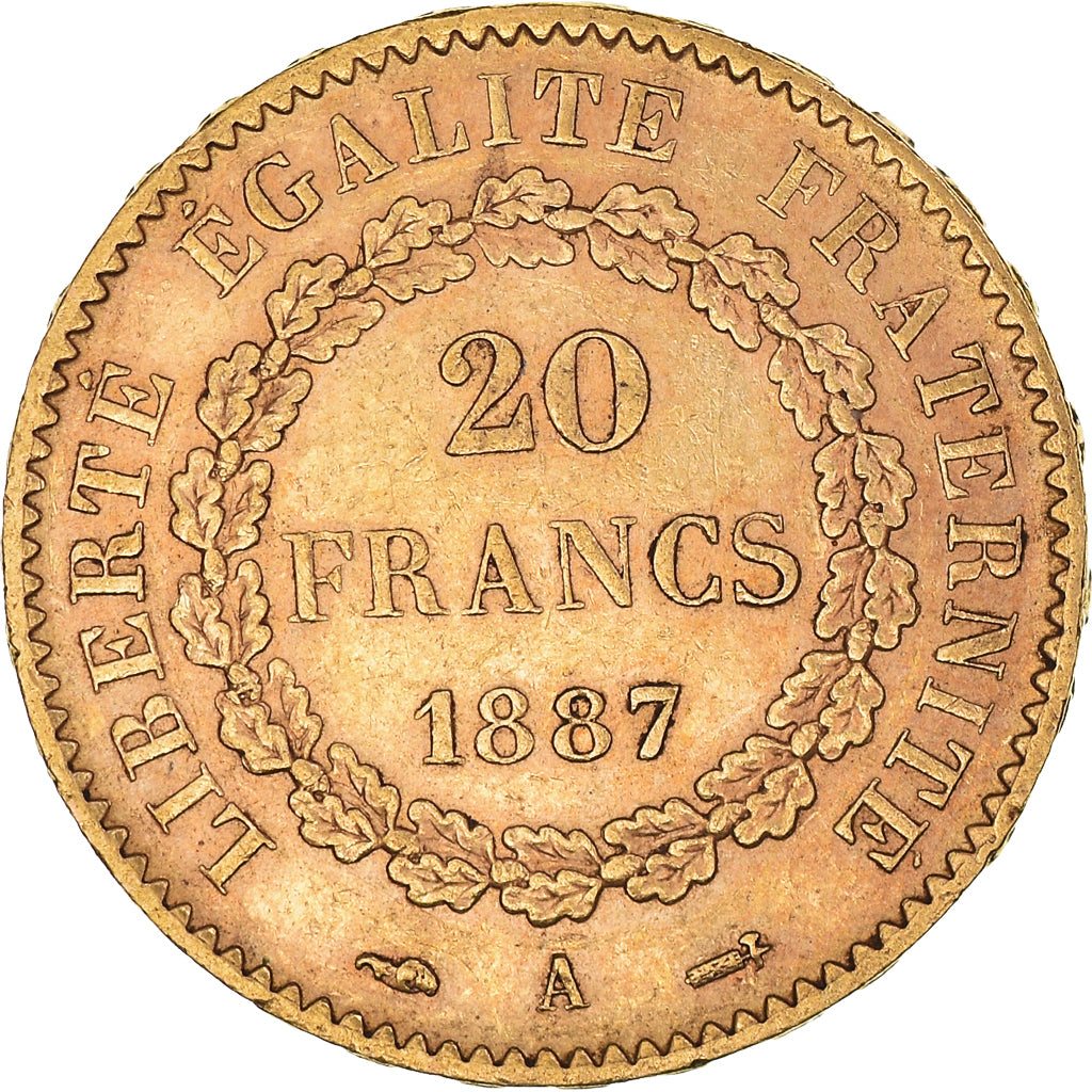 Munten, Frankrijk, Génie, 20 Francs, 1887, Paris, ZF, Goud, KM:825