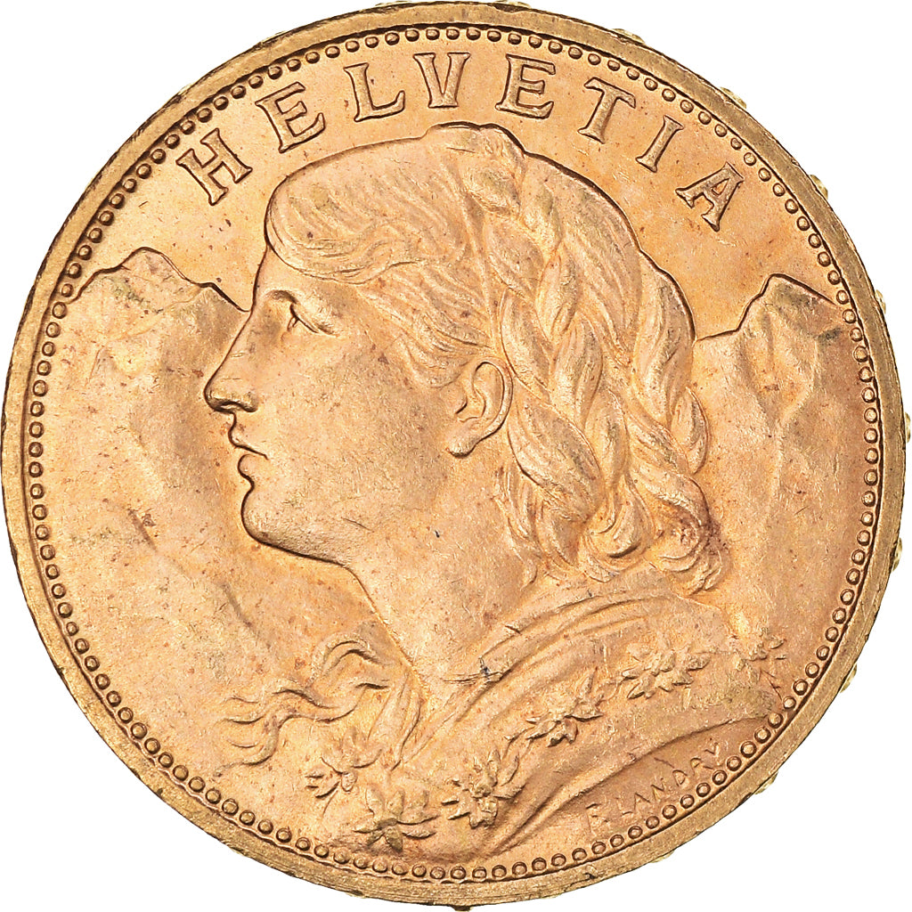 Coin, Switzerland, 20 Francs, 1915, Bern, MS(60-62), Gold, KM:35.1
