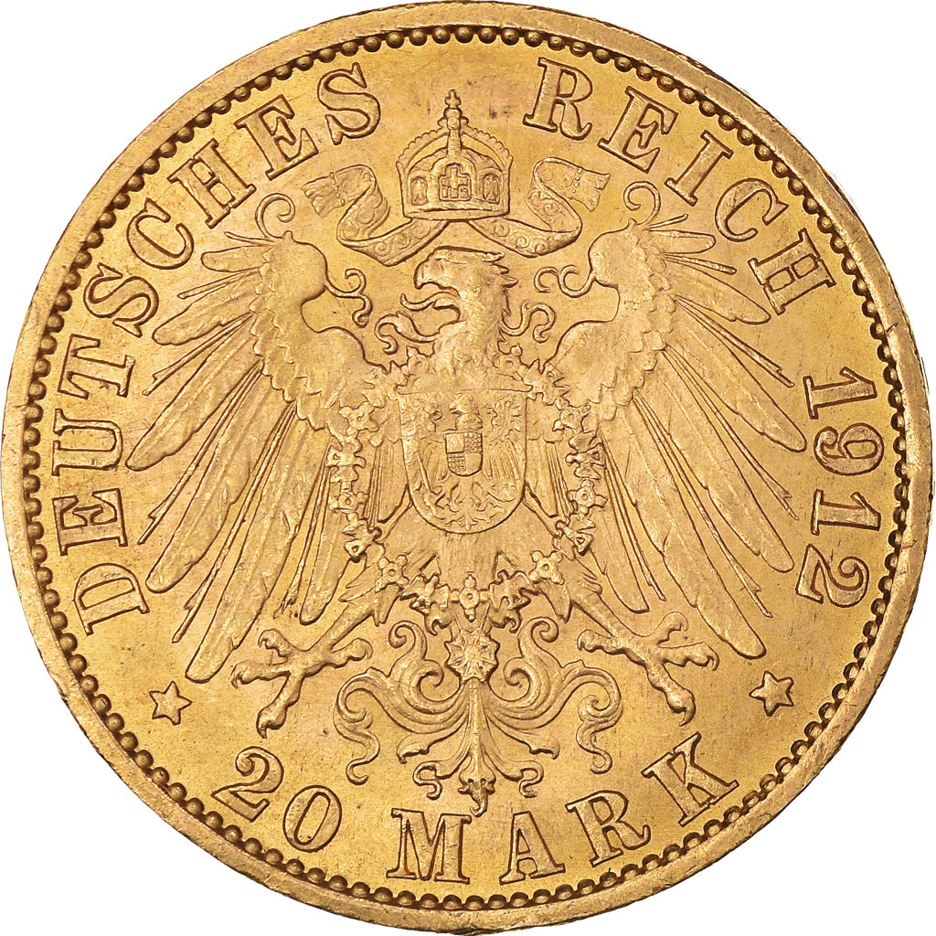 Coin, German States, PRUSSIA, Wilhelm II, 20 Mark, 1912, Berlin, MS(60-62)