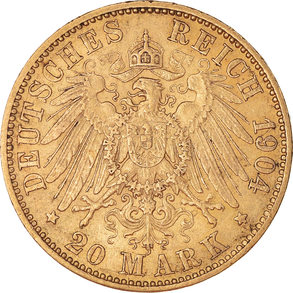 Moneda, Estados alemanes, PRUSSIA, Wilhelm II, 20 Mark, 1904, Berlin, MBC+, Oro