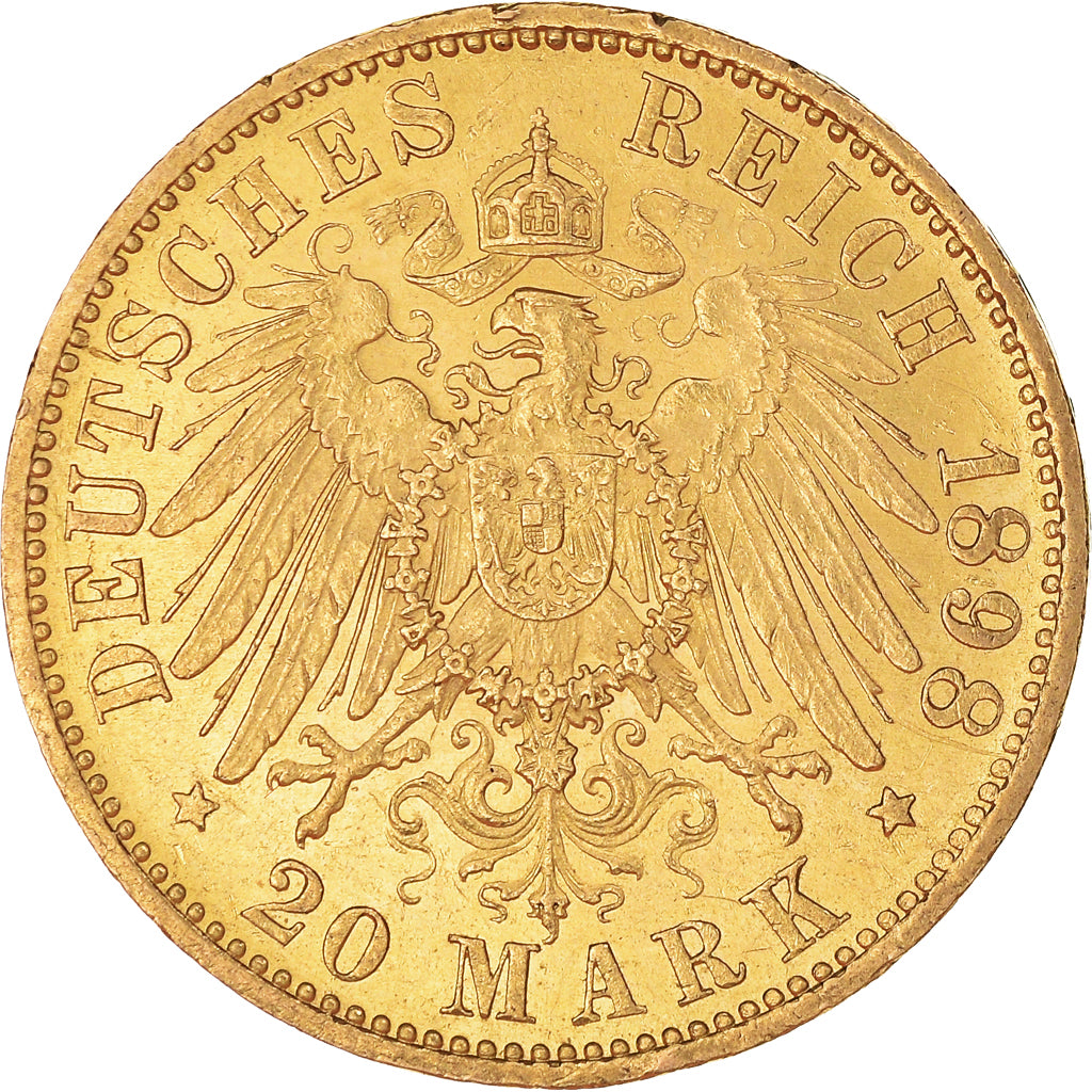 Coin, German States, PRUSSIA, Wilhelm II, 20 Mark, 1898, Berlin, MS(60-62)