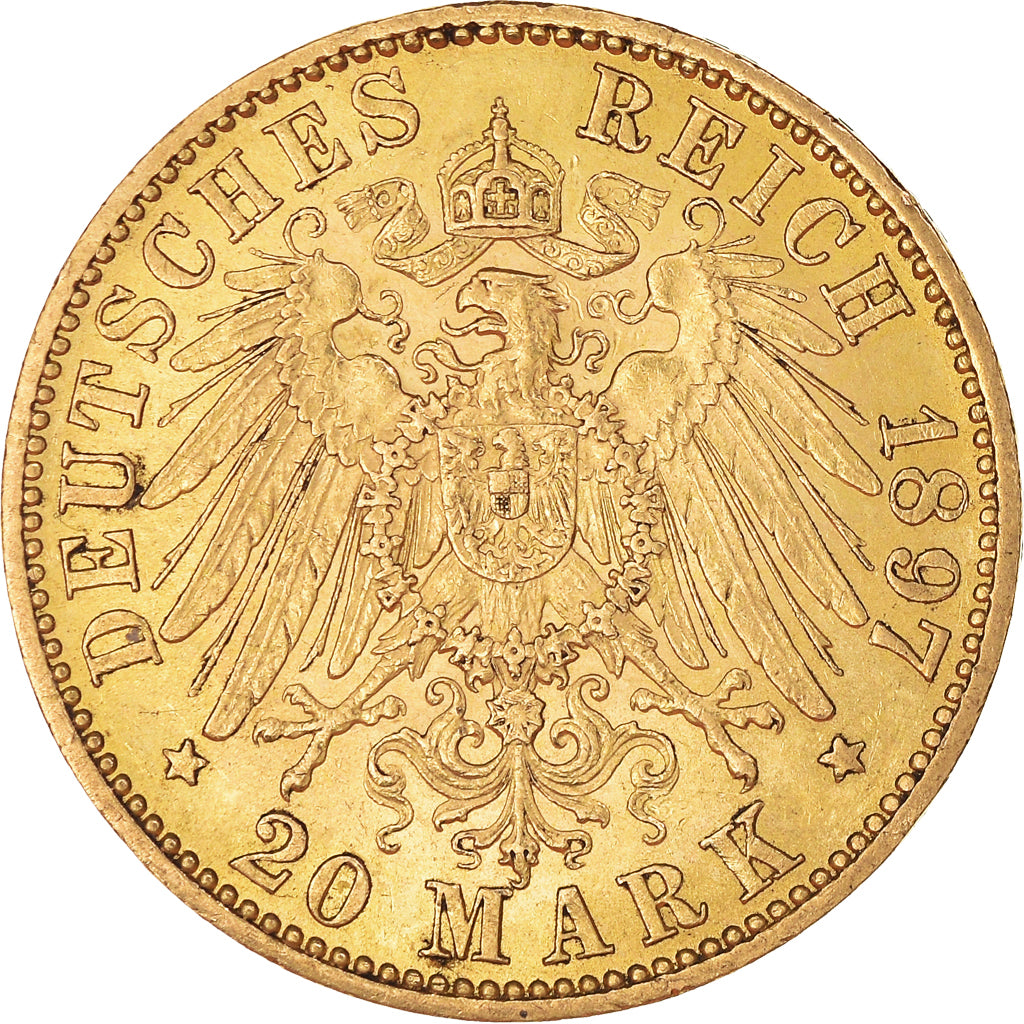 Coin, German States, PRUSSIA, Wilhelm II, 20 Mark, 1897, Berlin, AU(50-53)