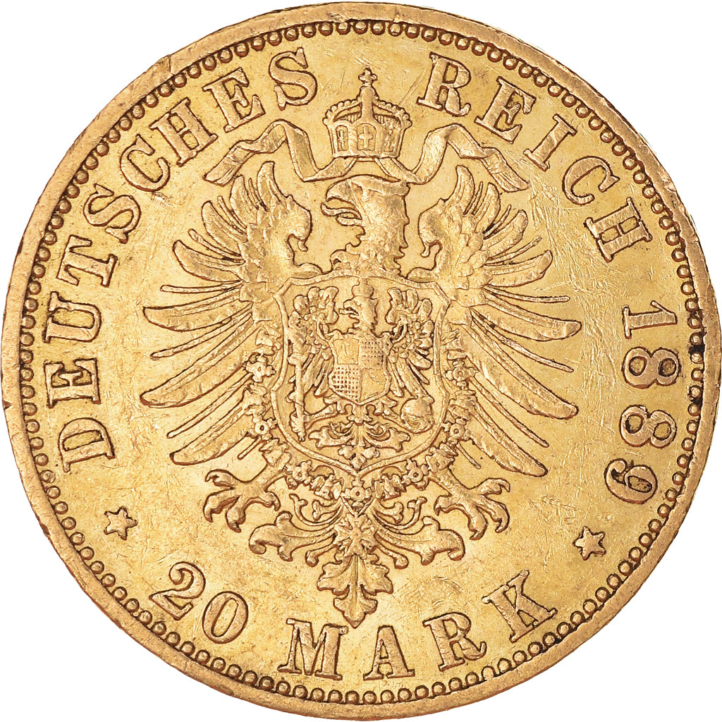 Coin, German States, PRUSSIA, Wilhelm II, 20 Mark, 1889, Berlin, AU(50-53)