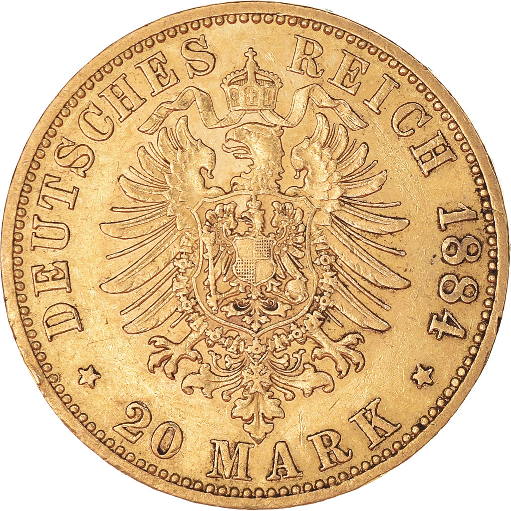 Coin, German States, PRUSSIA, Wilhelm I, 20 Mark, 1884, Berlin, AU(50-53), Gold