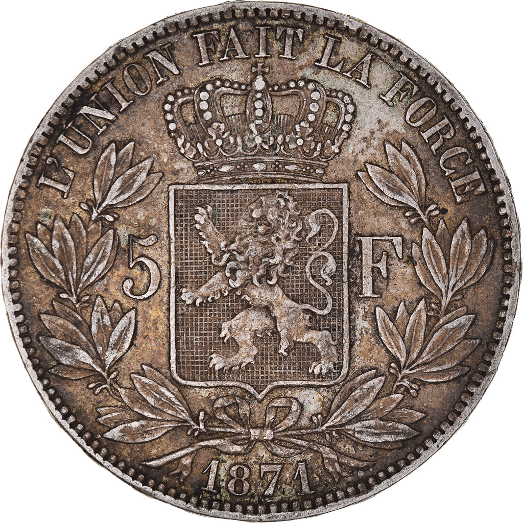 Coin, Belgium, Leopold II, 5 Francs, 5 Frank, 1871, EF(40-45), Silver, KM:24