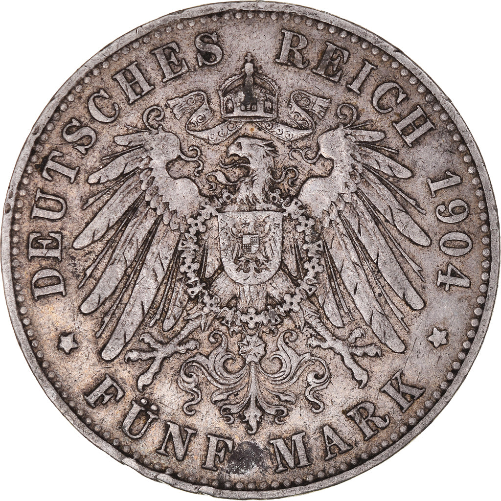 Coin, German States, PRUSSIA, Wilhelm II, 5 Mark, 1904, Berlin, EF(40-45)