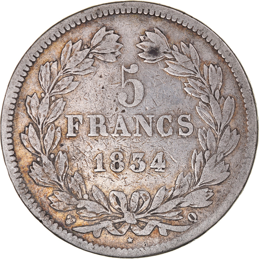 Coin, France, Louis-Philippe, 5 Francs, 1834, Perpignan, VF(20-25), Silver