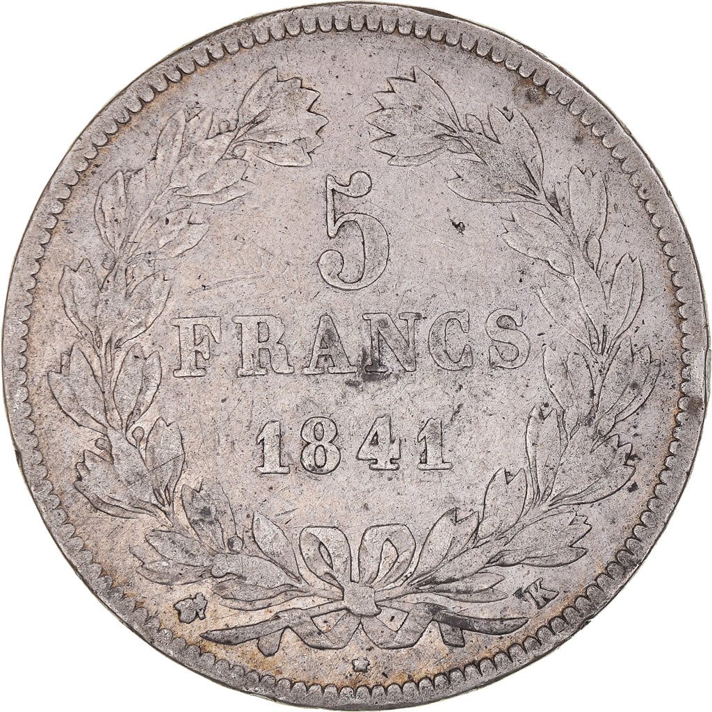 Coin, France, Louis-Philippe, 5 Francs, 1841, Bordeaux, VF(20-25), Silver