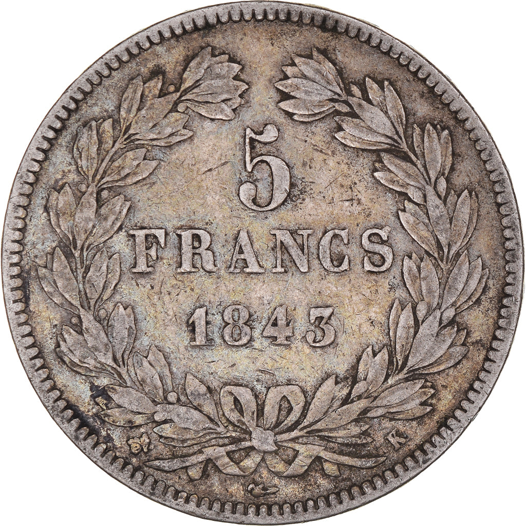 Münze, Frankreich, Louis-Philippe, 5 Francs, 1843, Bordeaux, S+, Silber
