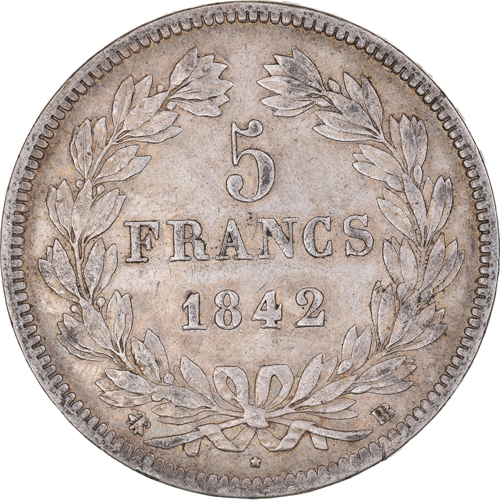 Coin, France, Louis-Philippe, 5 Francs, 1842, Strasbourg, EF(40-45), Silver