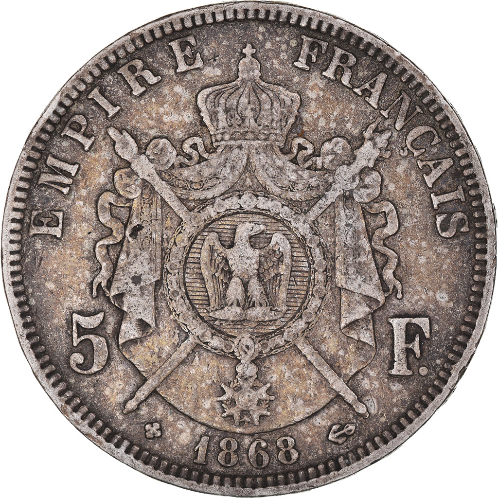 Coin, France, Napoleon III, 5 Francs, 1868, Strasbourg, EF(40-45), Silver
