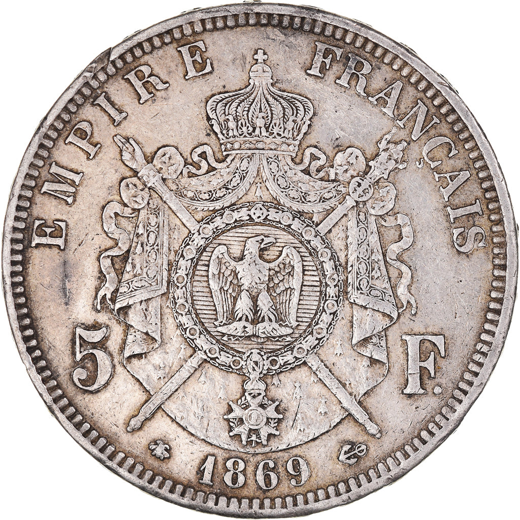 Moeda, França, Napoleon III, 5 Francs, 1869, Paris, VF(30-35), Prata, KM:799.1