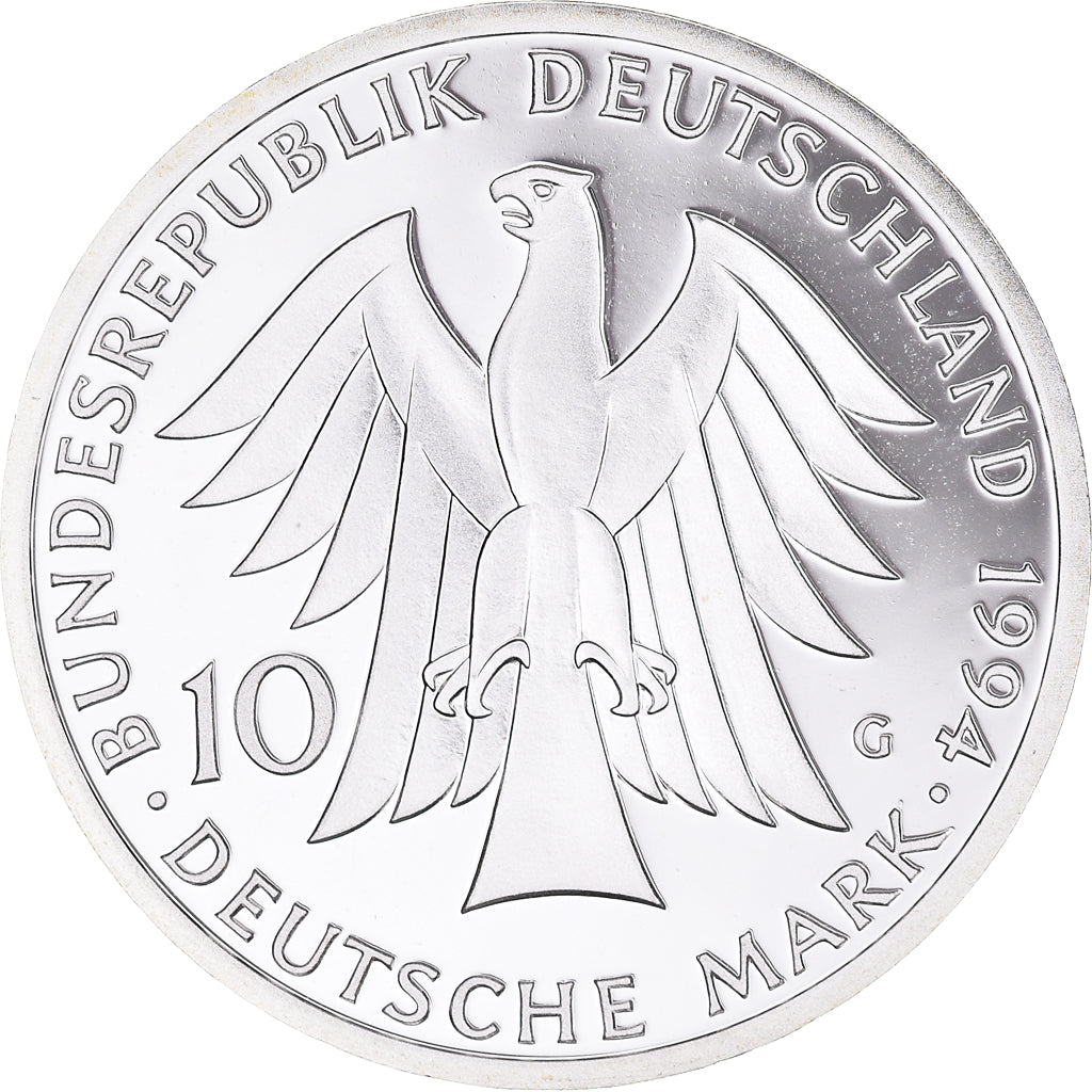 Moneta, Niemcy - RFN, 10 Mark, 1994, Karlsruhe, Germany, MS(65-70), Srebro