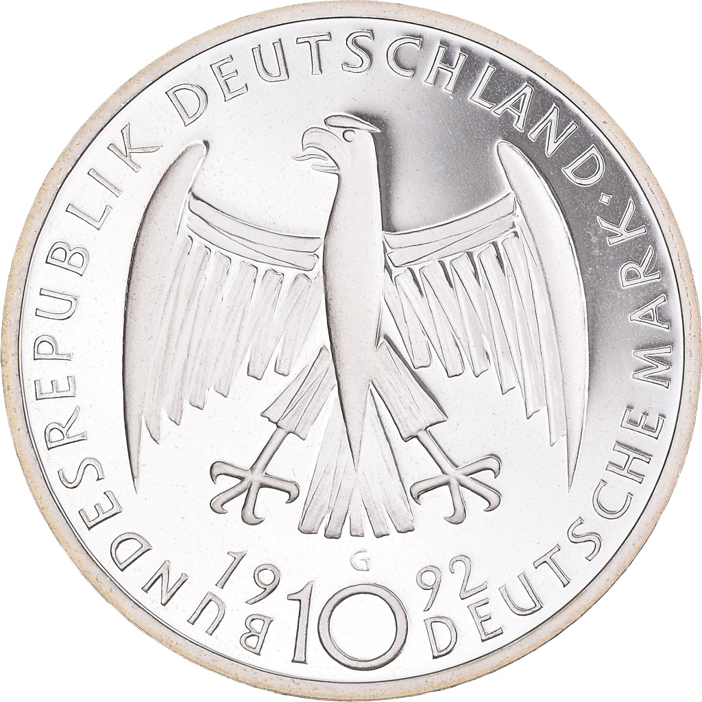 Moeda, ALEMANHA - REPÚBLICA FEDERAL, 10 Mark, 1992, Karlsruhe, Germany
