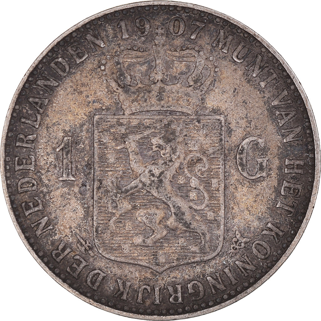 Coin, Netherlands, Wilhelmina I, Gulden, 1907, EF(40-45), Silver, KM:122.2