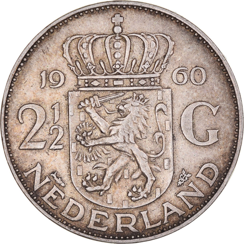 Coin, Netherlands, Juliana, 2-1/2 Gulden, 1960, Utrecht, EF(40-45), Silver
