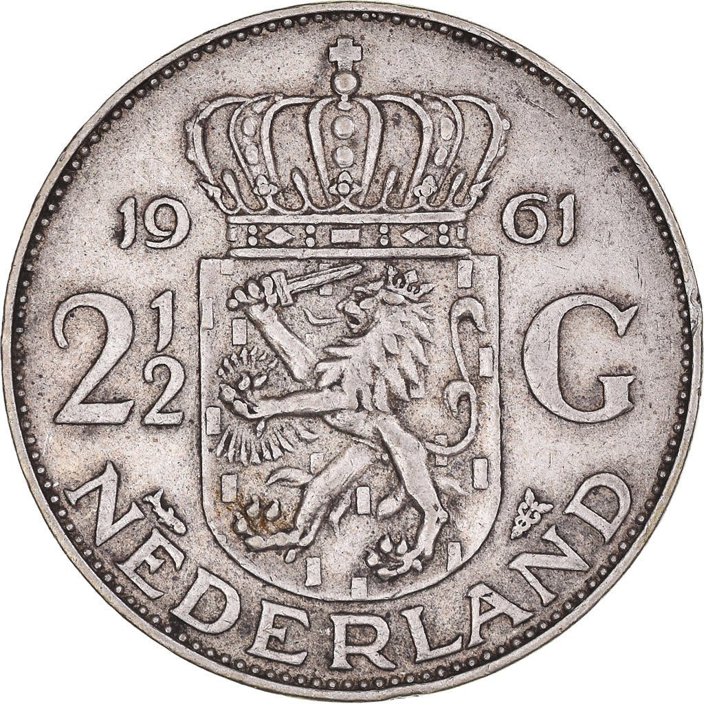 Munten, Nederland, Juliana, 2-1/2 Gulden, 1961, ZF, Zilver, KM:185