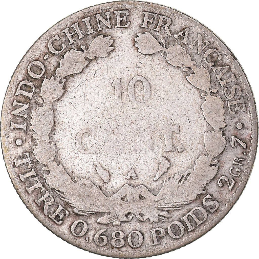 Coin, Indochine, 10 Cent, 1921, Paris, F(12-15), Silver, Lecompte:162