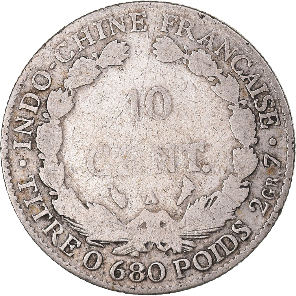 Coin, Indochine, 10 Cent, 1921, Paris, VF(20-25), Silver, Lecompte:162