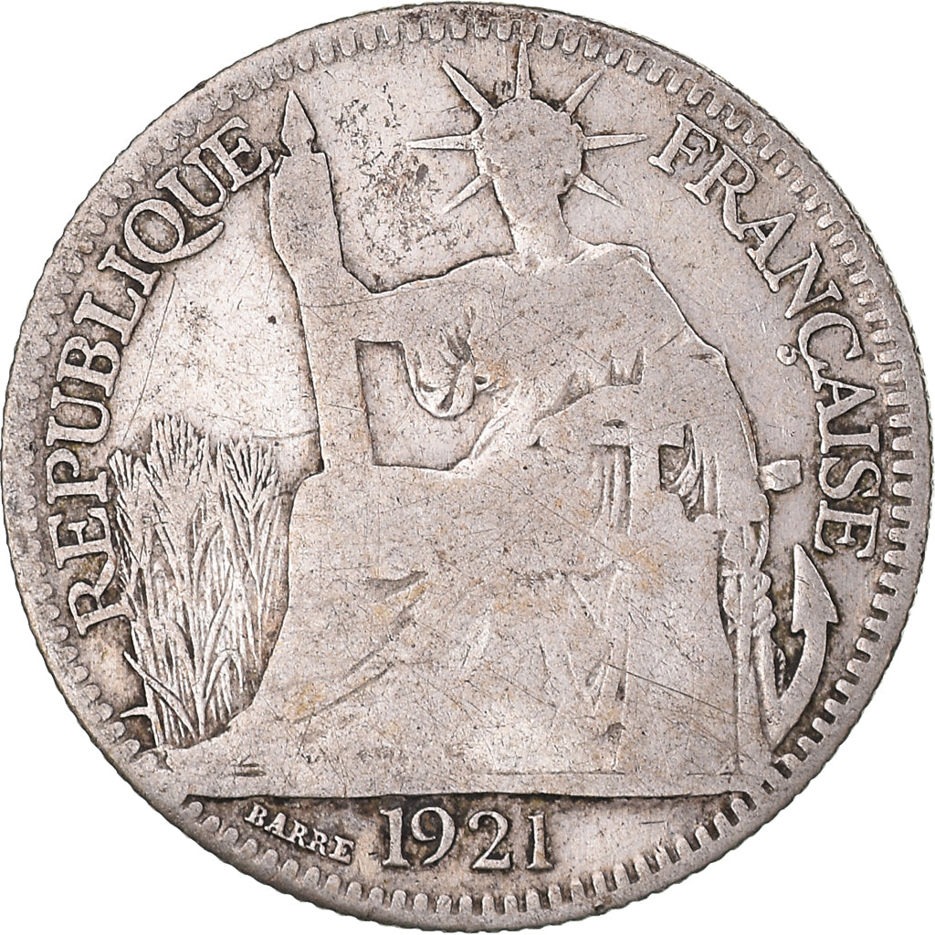Moeda, Indochina, 10 Cent, 1921, Paris, VF(20-25), Prata, Lecompte:162