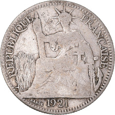Moeda, Indochina, 10 Cent, 1921, Paris, VF(20-25), Prata, Lecompte:162