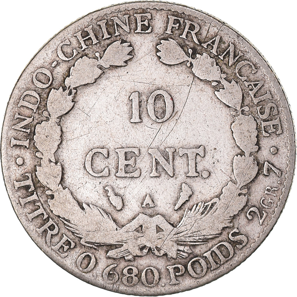 Moeda, Indochina, 10 Cent, 1921, Paris, VF(20-25), Prata, Lecompte:162