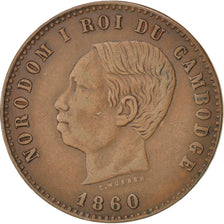 Moneta, Kambodża, 10 Centimes, 1860, EF(40-45), Bronze, KM:M3, Lecompte:23