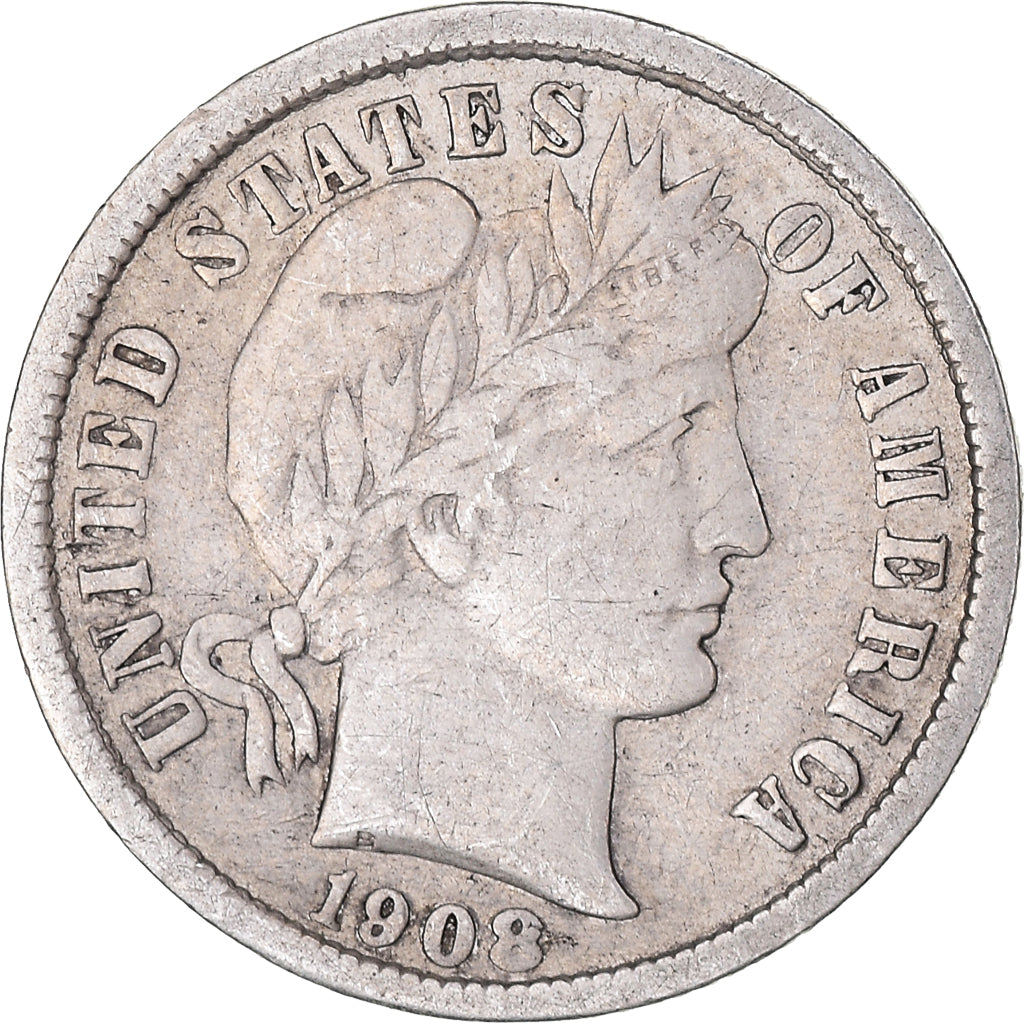 Coin, United States, Barber Dime, Dime, 1908, U.S. Mint, Philadelphia
