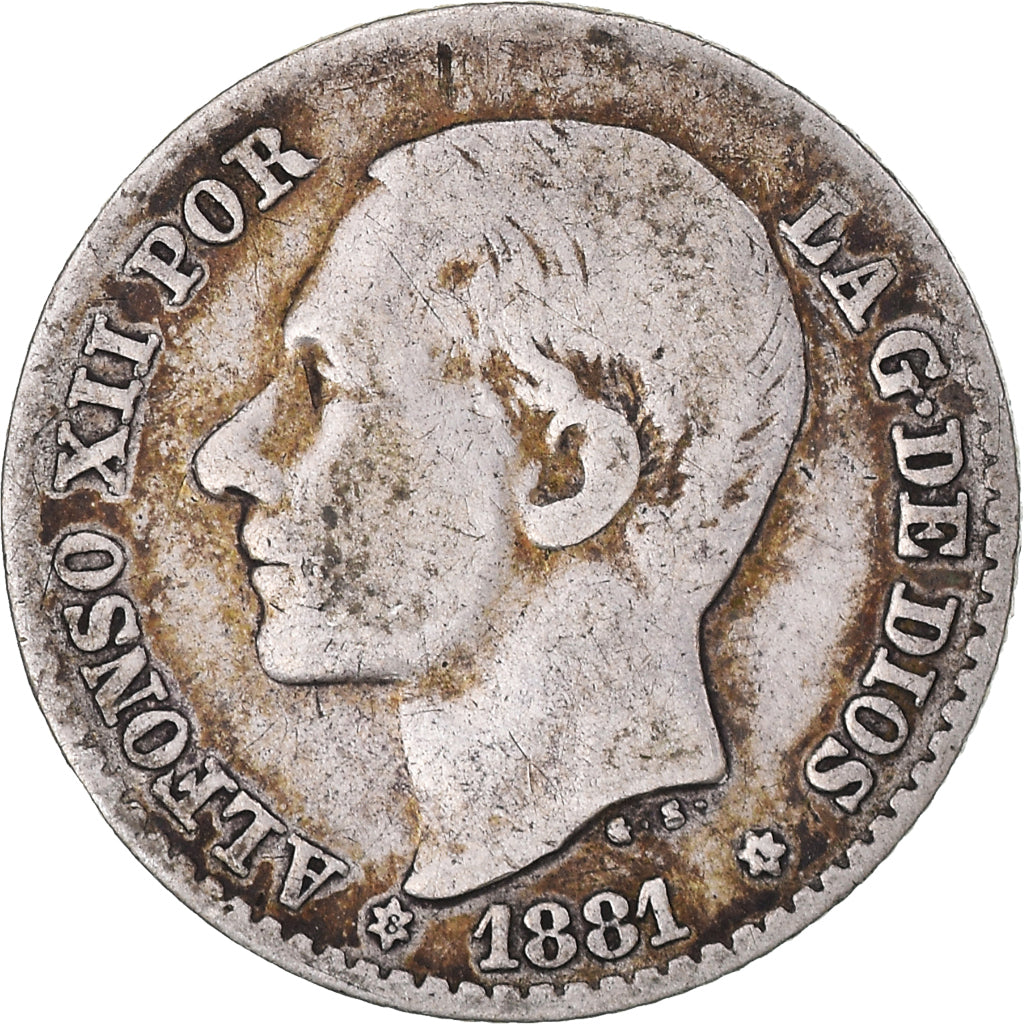 Coin, Spain, Alfonso XII, 50 Centimos, 1881, Madrid, VF(30-35), Silver, KM:685